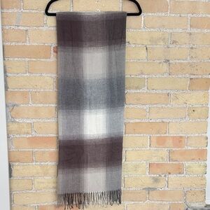 Fraas Cashmink Taupe Grey and Plum Scarf